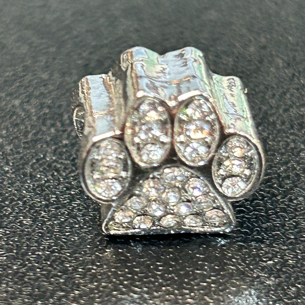 Pandora Type Bracelet Charm Rhinestone Paw Print Charm